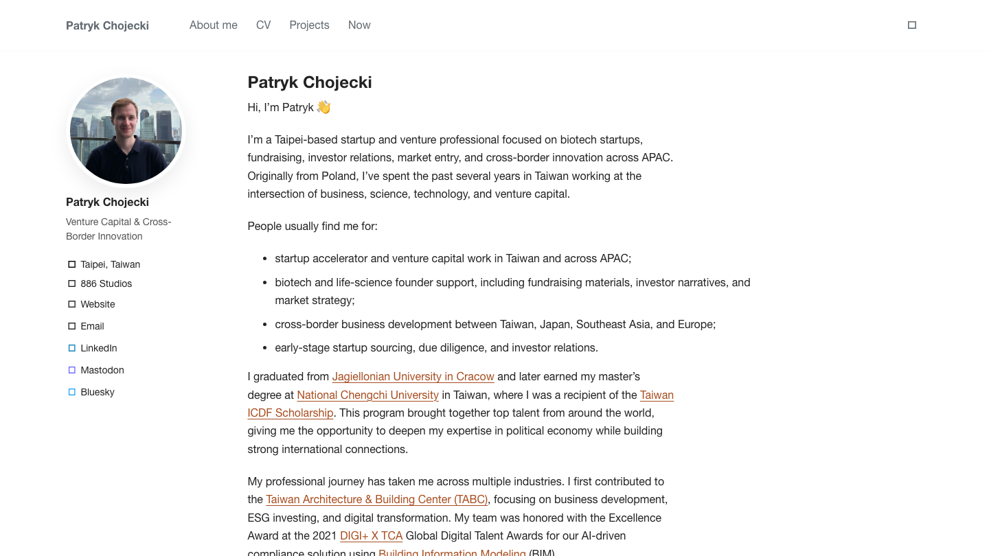 Screenshot of the chojecki.net personal website